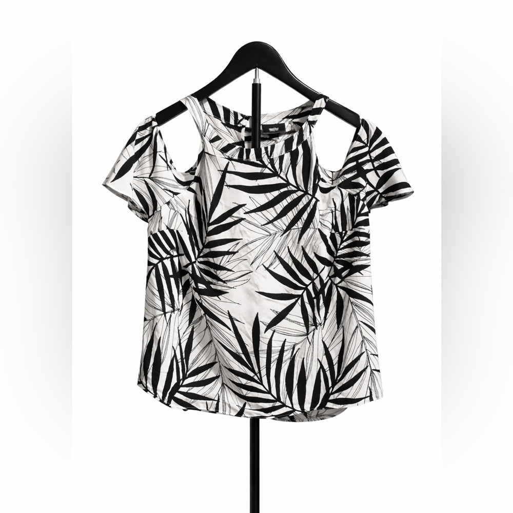 Massimo Black and White Tropical Print Blouse